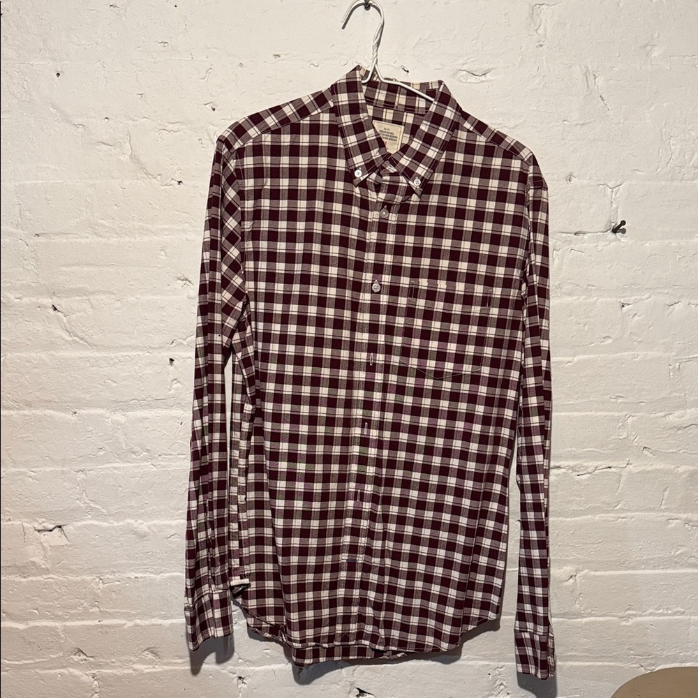 GAP Men's Burgundy and White Plaid Shirt